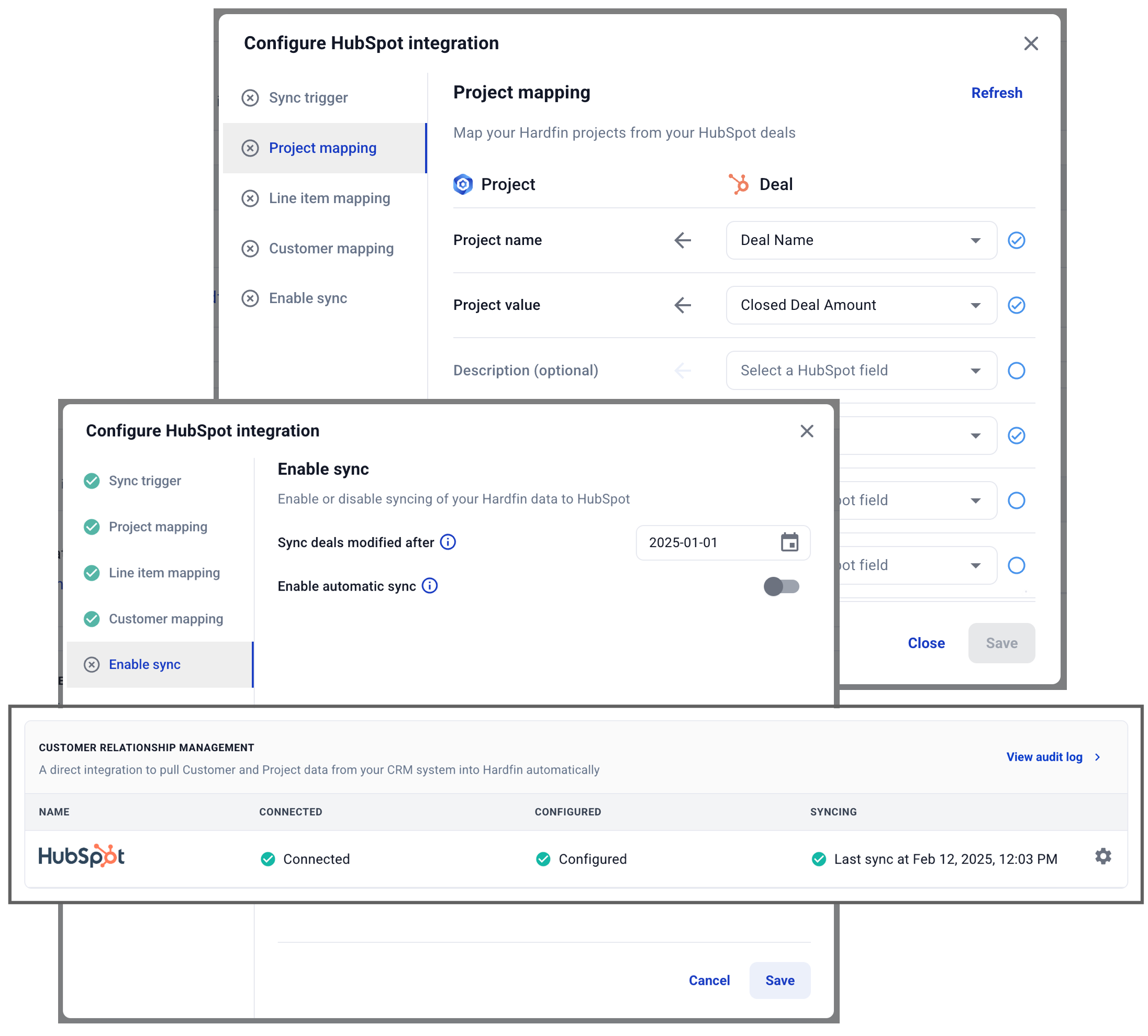 Hardfin HubSpot CRM integration configuration