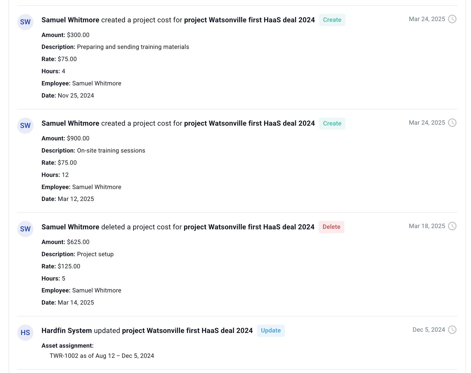 Hardfin master audit log visual improvements