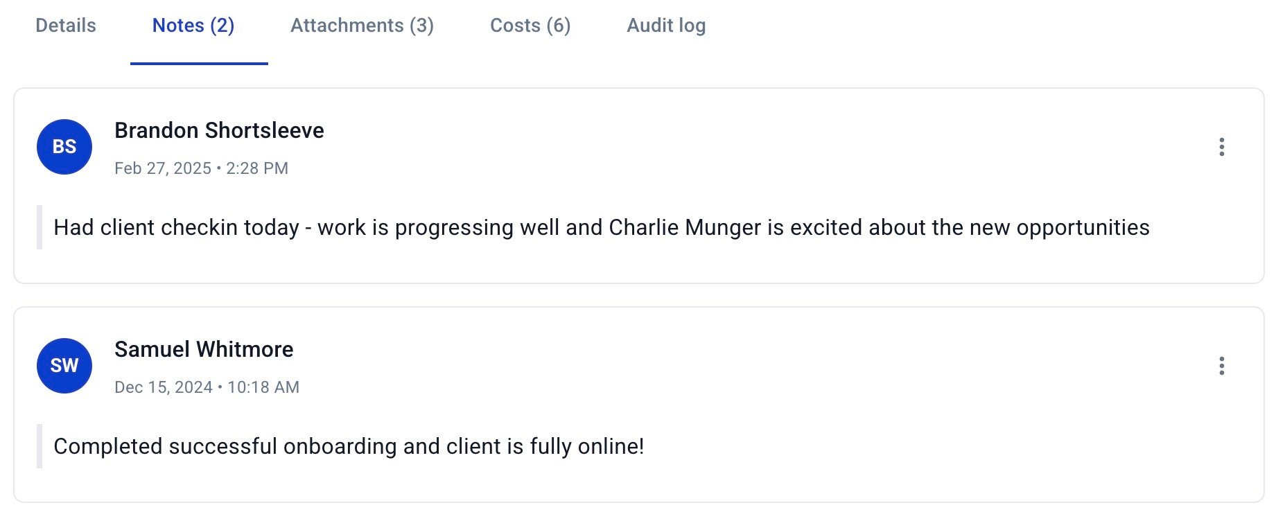 Hardfin project notes list example