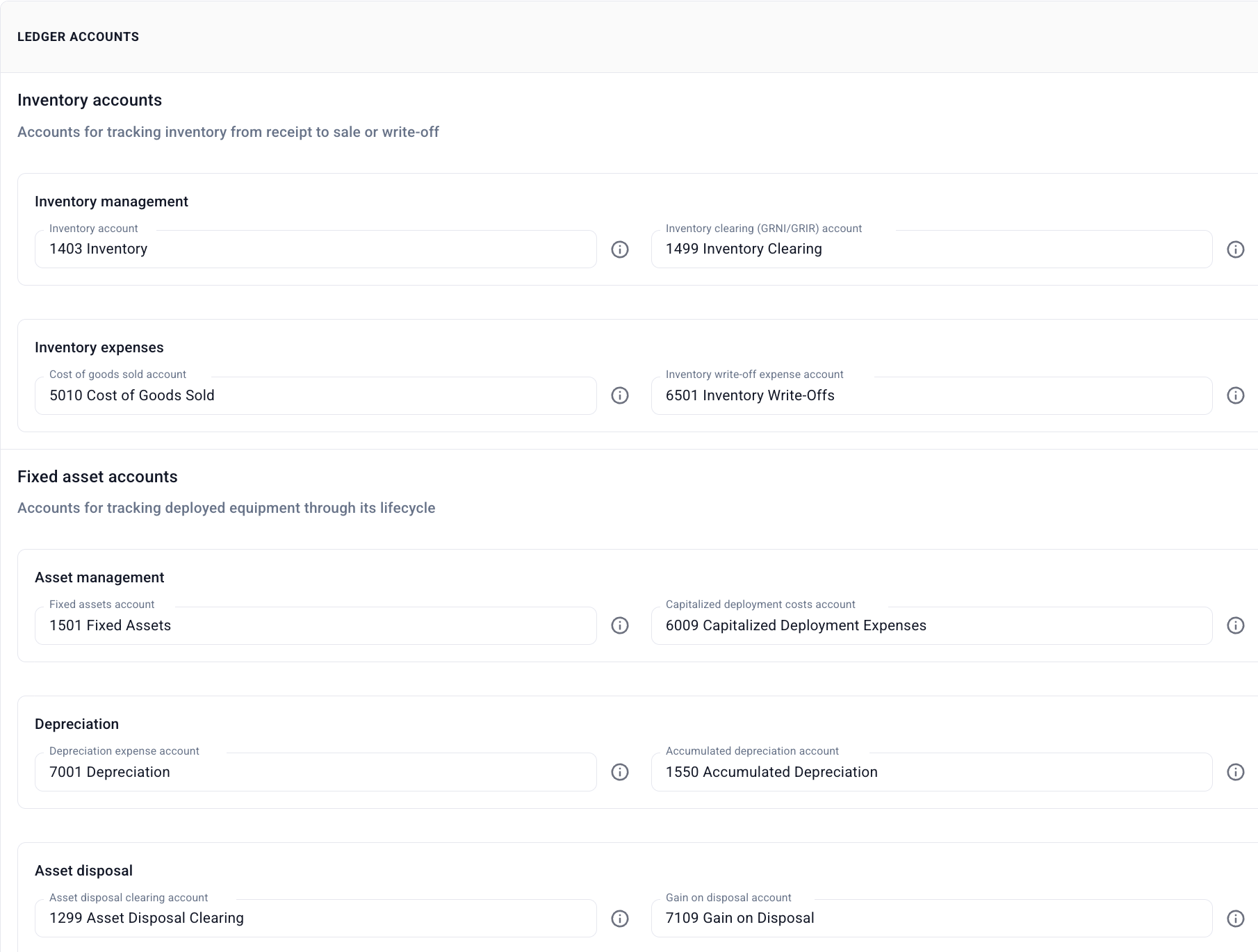 Hardfin configurable ledger accounts