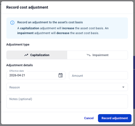 Hardfin cost adjustments