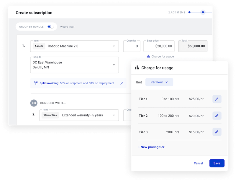 Hardfin hardware-as-a-service (HaaS) complex billing rules tiered usage based pricing