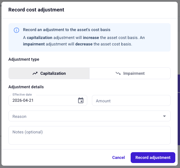 Hardfin cost adjustments
