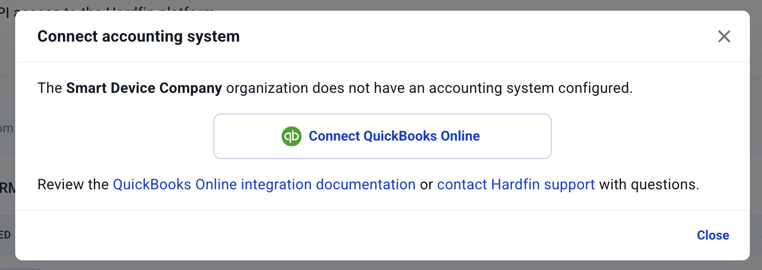 Hardfin QBO online connection