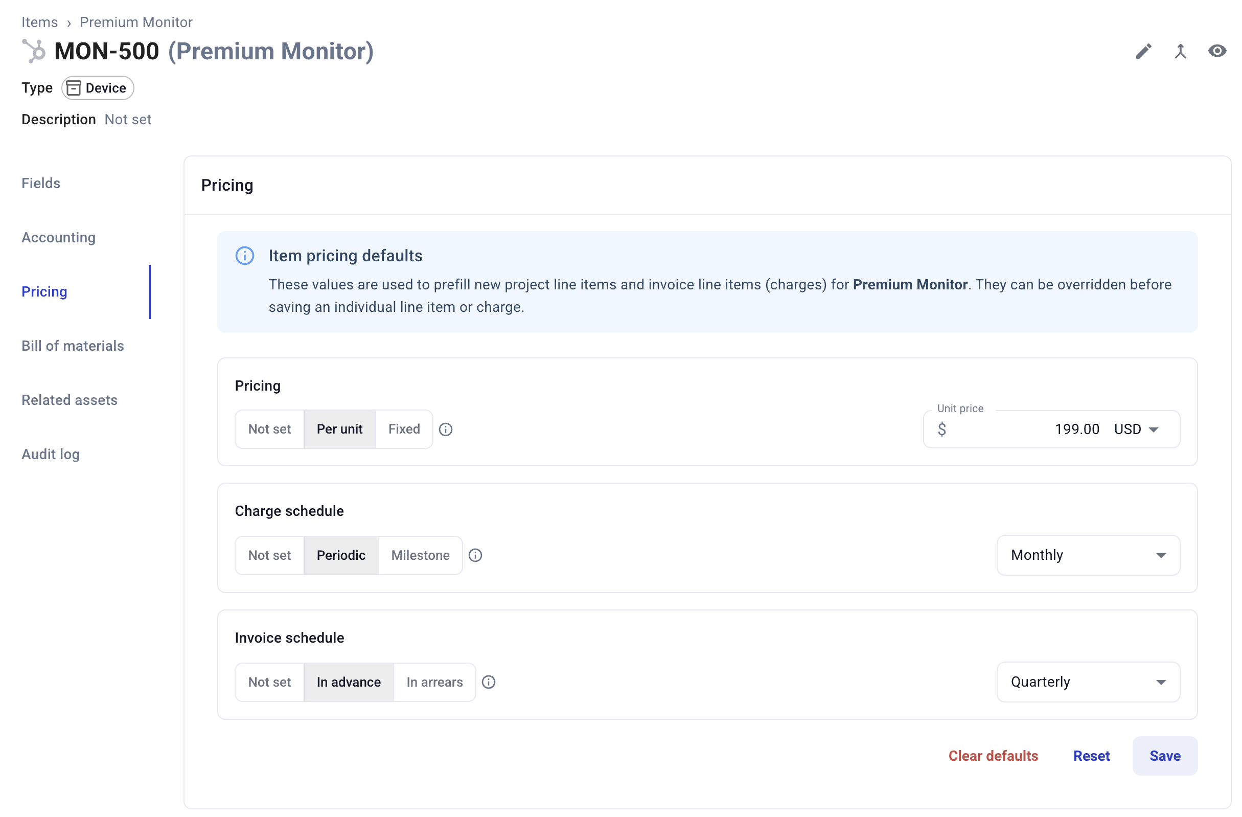 Hardfin item-level pricing