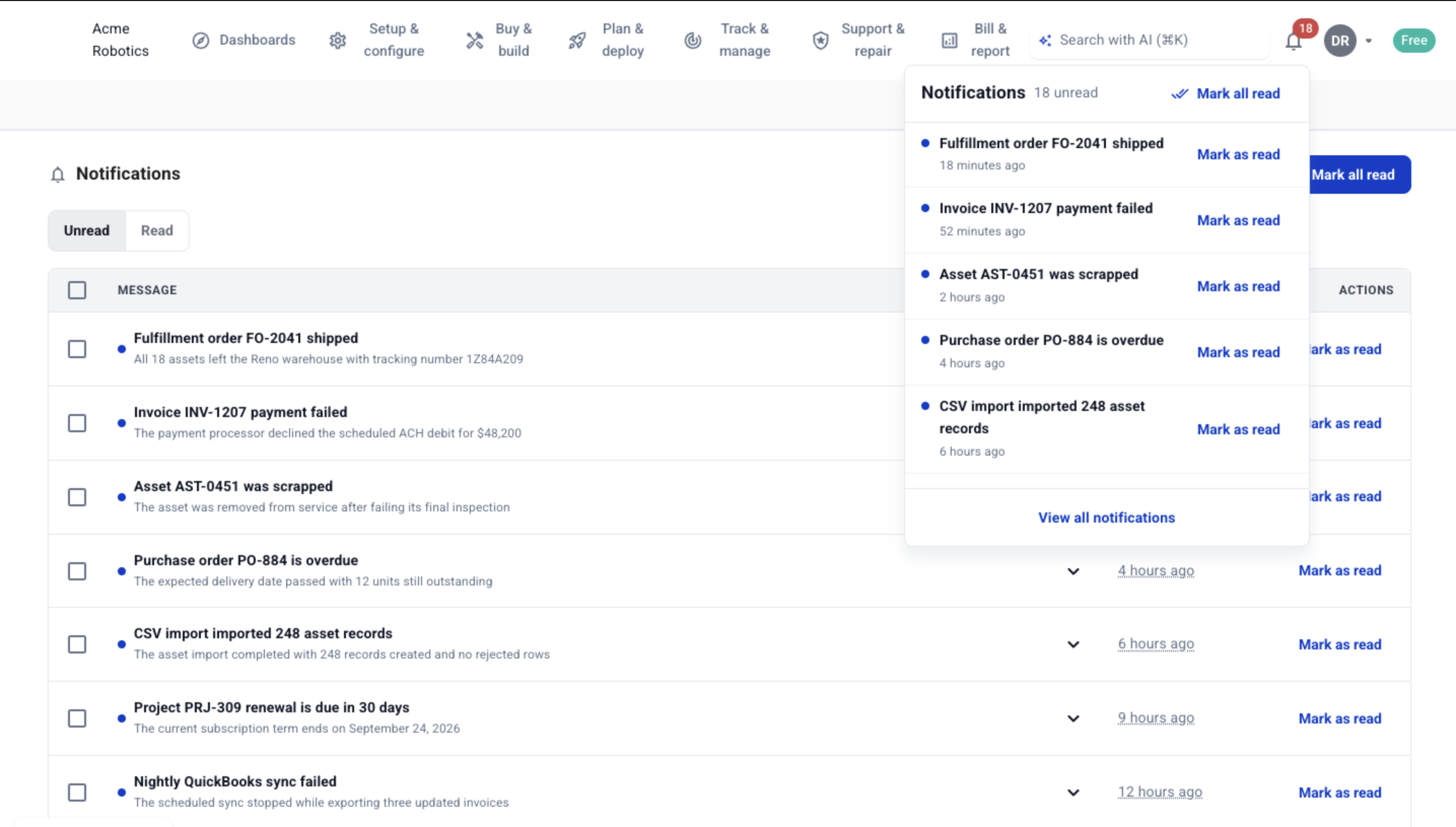 Hardfin notifications center